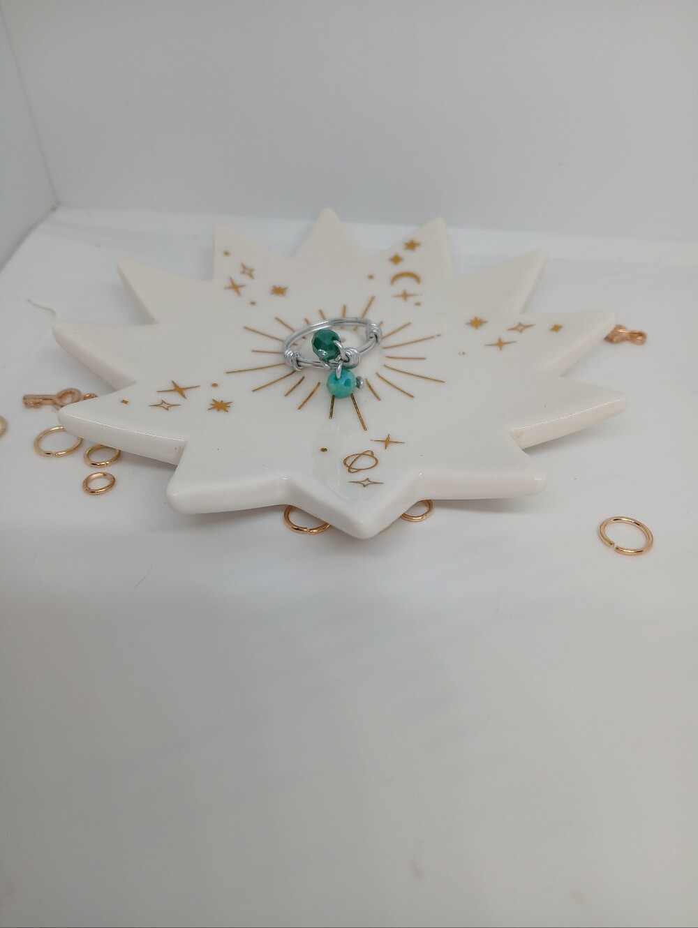 A Beautifull Silver Copper Wire Ring With To Colors Of A Blue Bead.